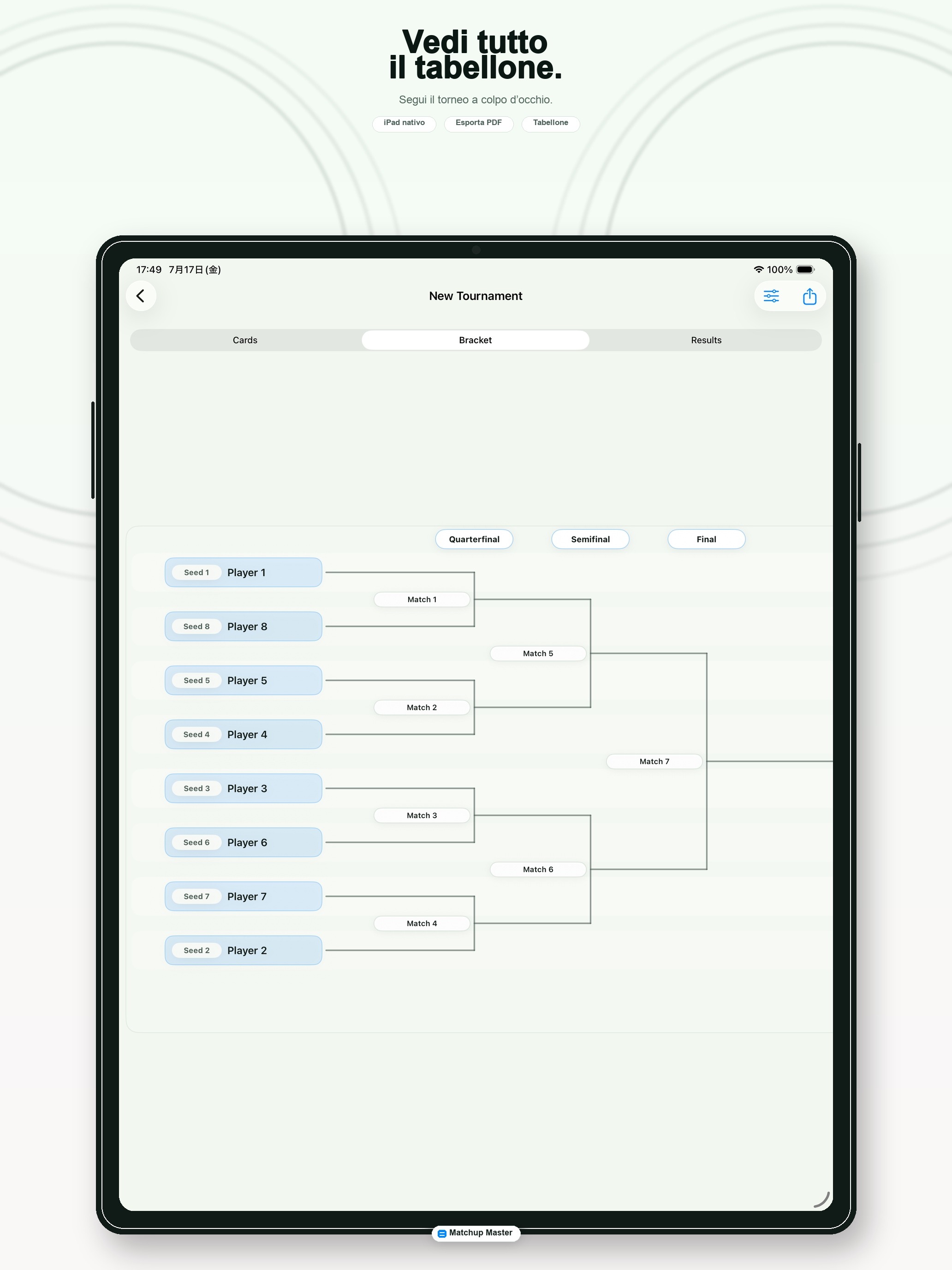 Matchup Master — Vista del tabellone